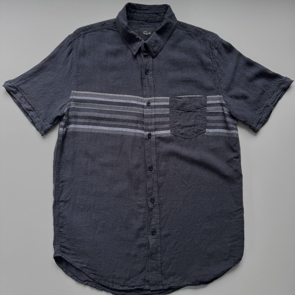 RAILS Short Sleeve Button Up Retro Stripe Shirt Mens Large Black Lightweight
